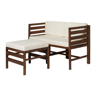 Contemporary 3-Piece Modular Acacia Wood Left and Right Arm Chairs and Ottoman
