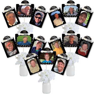 Big Dot of Happiness Adult 70th Birthday - Gold - Birthday Party Picture Centerpiece Sticks - Photo Table Toppers - 15 Pieces