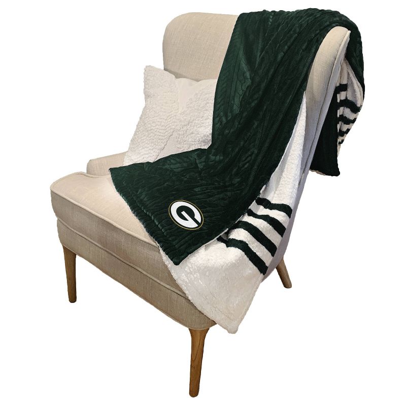 NFL Green Bay Packers Embossed Logo Faux Shearling Stripe Blanket, 3 of 4