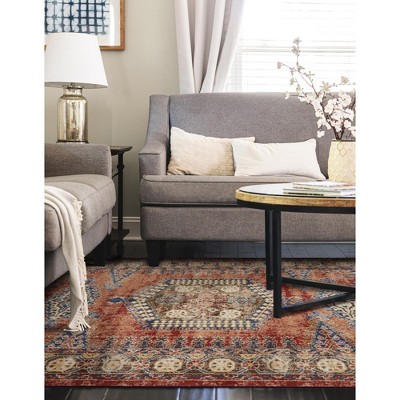 Terracotta Geometric 6' x 9' Stain-Resistant Synthetic Area Rug