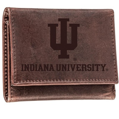 Evergreen NCAA Indiana Screaming Eagles Brown Leather Trifold Wallet Officially Licensed with Gift Box