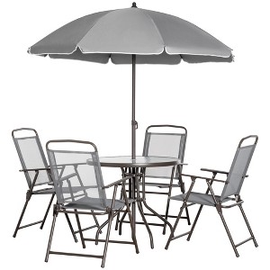Aghana Digitals 4-Seater Outdoor Dining Set: Gray Folding Mesh Chairs, Round Tempered Glass Table & - 1 of 4