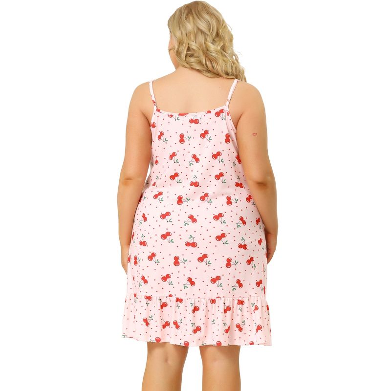 Agnes Orinda Women's Plus Size Sleeveless Fruit Ruffle Hem Nightgown, 5 of 7