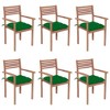 vidaXL 6X Stackable Teak Wood Patio Chairs with Green Cushions - Outdoor/Garden/Deck Seating - 2 of 4