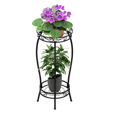 iMountek"2-Tier Tall Plant Stand 26.57in Rustproof Iron Rack for Indoor/Outdoor Flower Pot Display Shelf"Black