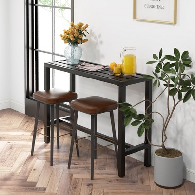 48" Black Metal Outdoor Bar Table with Footrest