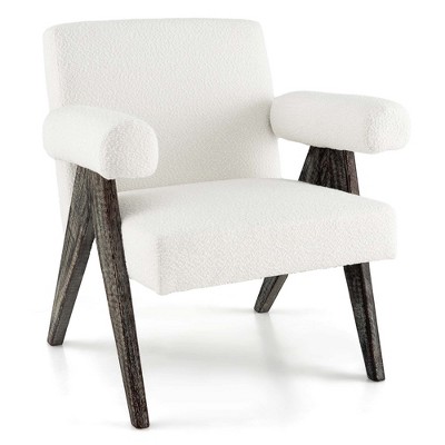 Costway 1/2 PCS Upholstered Armchair Modern Accent Chair with Natural Rubber Wood Legs