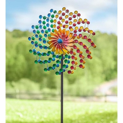 Plow & Hearth - Rainbow Cups Metal Garden Wind Spinner