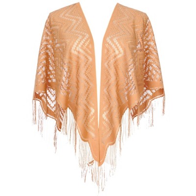 INSPIRE CHIC Shawls and Wraps for Evening Dresses Lace Mesh Fringe Scarves 1Pc