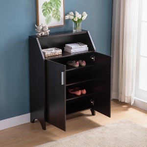TIRAMISUBEST Modern Shoe/Storage Cabinet Two Door with 4 Shelves - Red Cocoa - Espresso Mobile File Cabinet - 1 of 4