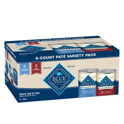 Blue Buffalo Homestyle Recipe Chicken & Beef Pate Wet Dog Food Variety Pack for Adult Dogs with Whole Grain - 12.5oz/6ct