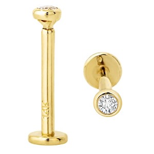 Jewelry Avalanche Unisex 14K Gold Bezel Set 2mm Diamond Labret Studs, Monroe, Lip Ring, 16G - 1 of 4