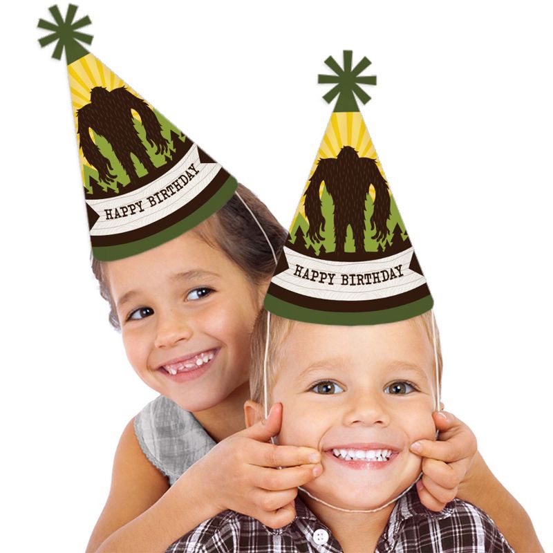 Big Dot of Happiness Sasquatch Crossing - Cone Happy Birthday Party Hats for Kids and Adults - Set of 8 (Standard Size), 2 of 8