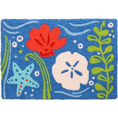 Jellybean 20"x30" Underwater Treasures Accent Doormat – Machine Washable, Durable Indoor/Outdoor Mat for Nautical & Coastal Decor