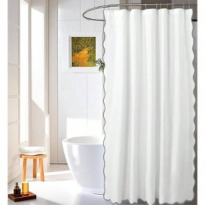 Chic Scallop Shower Curtain Modern Coastal Bathroom Decor White and Gray Minimalist Textured Cloth 72x72 Inch - 1 of 4