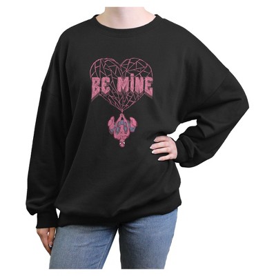 Junior's Marvel: Spider-Man Be Mine Spider Web Heart  Sweatshirt - Black - X Small