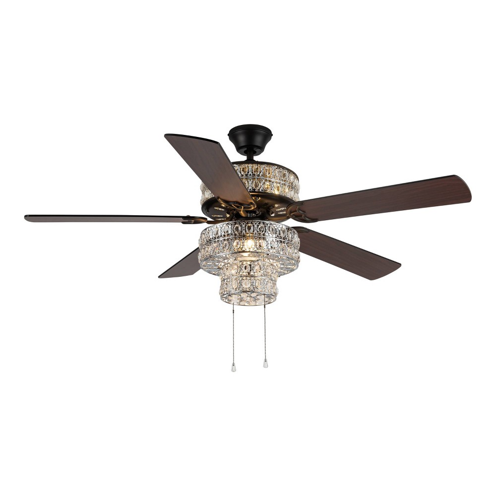 Photos - Fan 52" LED Metal Punched Crystal Lighted Ceiling  Silver - River of Goods: