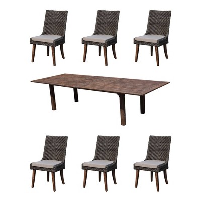 Cosmos FSC Teak 7pc 80"/120" Extension Dining Set - Taupe - Courtyard Casual