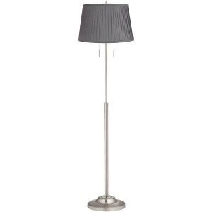 360 Lighting Abba Modern 66" Tall Standing Floor Lamp Skinny Pole Pull Chain Silver Metal Brushed Nickel Finish Living Room Pleated Slate Gray Shade - 1 of 4