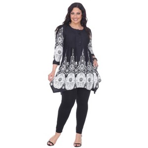 Women's Plus Size 3/4 Sleeve Printed Dulce Tunic Top - White Mark - 1 of 4