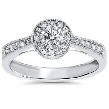 Pompeii3 1/2ct Vintage Diamond Halo Engagement Ring 10K White Gold