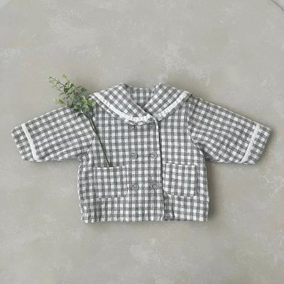 MyKids-Usa Baby Plaid Pattern Solid Color Lapel Design Cute Style Quilted Coat
