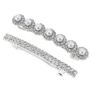 Unique Bargains Grace Crystal Set Style 1 Hair Barrettes Silver Tone 1 Pc - 1 of 4
