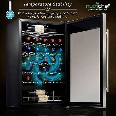 NutriChef 34 Bottle Stainless Steel Freestanding Wine Cooler