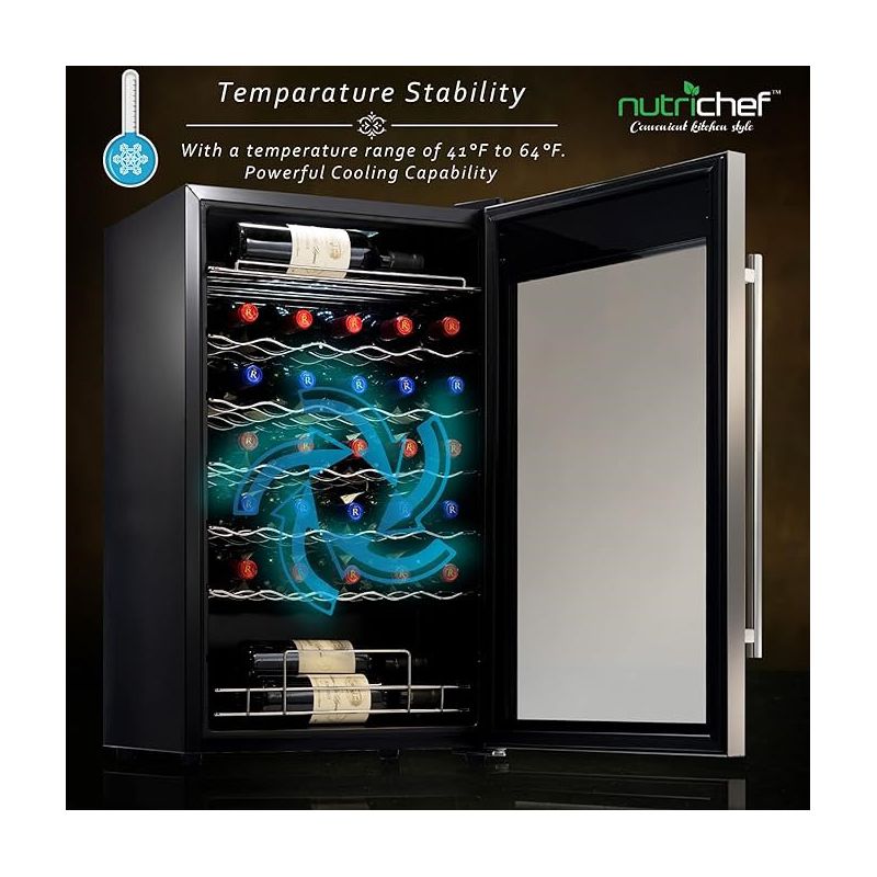 NutriChef 34 Bottle Compressor Wine Cooler Refrigerator Cooling System | Large Freestanding Wine Cellar Fridge For Red And White Champagne, 3 of 8