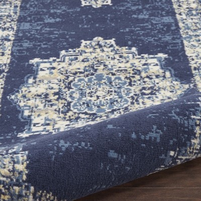 Elegant Navy Blue Medallion Medium Synthetic Rug