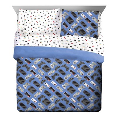 Full Blue Organic Cotton Kids Gamer Bedding Set