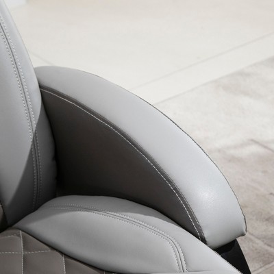 Gray Faux Leather Swivel Recliner with Footrest and Metal Base