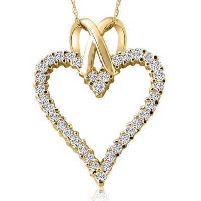 Pompeii3 1 1/10ct Diamond Heart Pendant Necklace in 14K White, Yellow or Rose Gold 1 1/4"