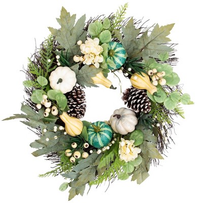Northlight Pumpkins, Gourds and Pinecones Artificial Fall Harvest Twig Wreath - 22"