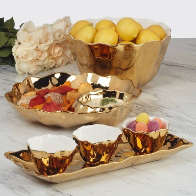 Gold Coast 4-Piece Scalloped Ceramic Tray and Bowls Set