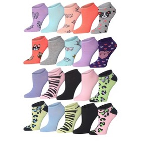 Women's & Girls 20 Pairs Animal Parade Colorful Patterned Ankle/Low Cut Socks - 1 of 4