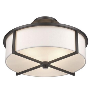 Wesley Modern Bronze Semi-Flush Mount with Off-White Drum Shade