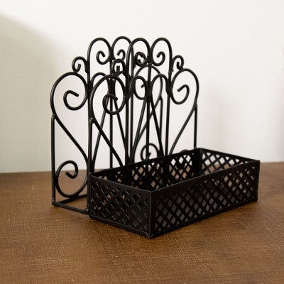 Black Metal Intricate Design Salt Pepper and Napkin Holder