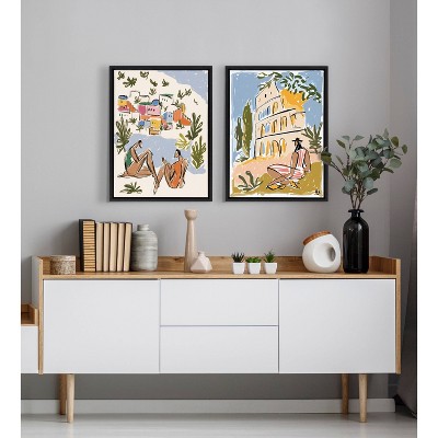 Italian Rivera Colorful Canvas Print with Black Frame