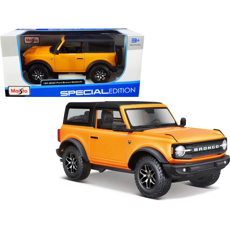 2021 Ford Bronco Badlands Orange Metallic with Black Top "Special Edition" 1/24 Diecast Model Car by Maisto, 1 of 4