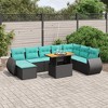 vidaXL 9 Piece Patio Sofa Set with Cushions Black and Blue Poly Rattan - 2 of 4