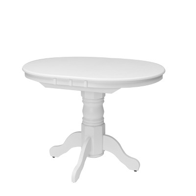 Transitional Round White Wood Extendable Dining Table