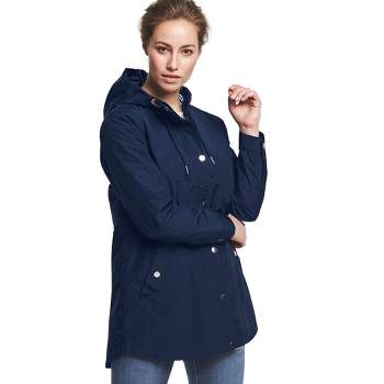 ellos Women's Plus Size Snap-Front Hooded Raincoat