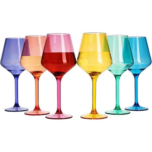 Joyjolt Hue Colored Stemless Wine Glass-set Of 6 Colorful Red Or White Wine  Drinking Glasses- 15 Oz : Target