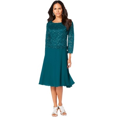 Roaman's Women's Plus Size Embellished Lace & Chiffon Dress