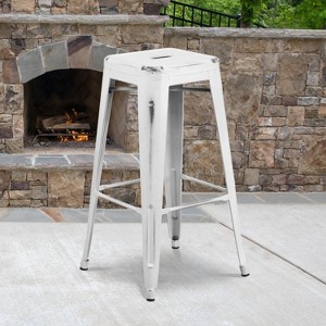 Emma and Oliver Commercial Grade 4 Pack 30" High Backless Distressed Metal Indoor-Outdoor Barstool - 1 of 4