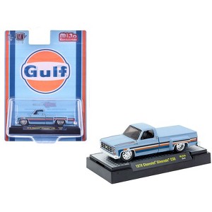 1978 Chevrolet Silverado 30 Truck "Gulf Oil" Light Blue with Stripes Limited Ed 1/64 Diecast Model Car by M2 Machines - 1 of 3