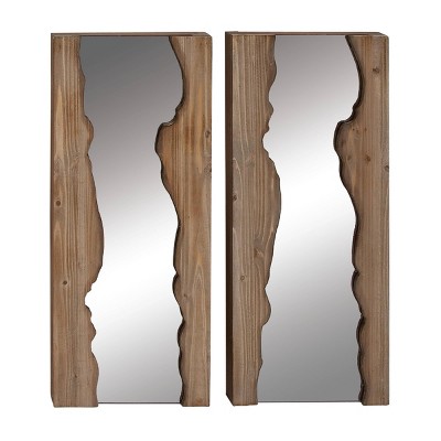 (Set of 2) 13" x 32" Rectangular Live Edge Wood Wall Mirrors - Olivia & May