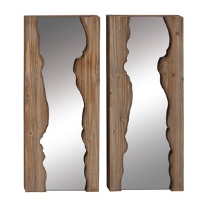 Contemporary Wood Wall Mirror Set of 2 Brown - Olivia & May: Handmade Rectangular Live Edge, No Assembly Required - 1 of 4