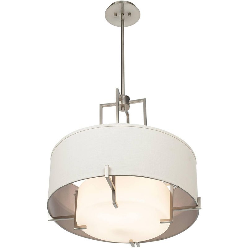 Possini Euro Design Concentric Brushed Nickel Pendant Chandelier 25" Wide Modern White Fabric Drum 4-Light for Dining Room House Foyer Kitchen Island, 5 of 9